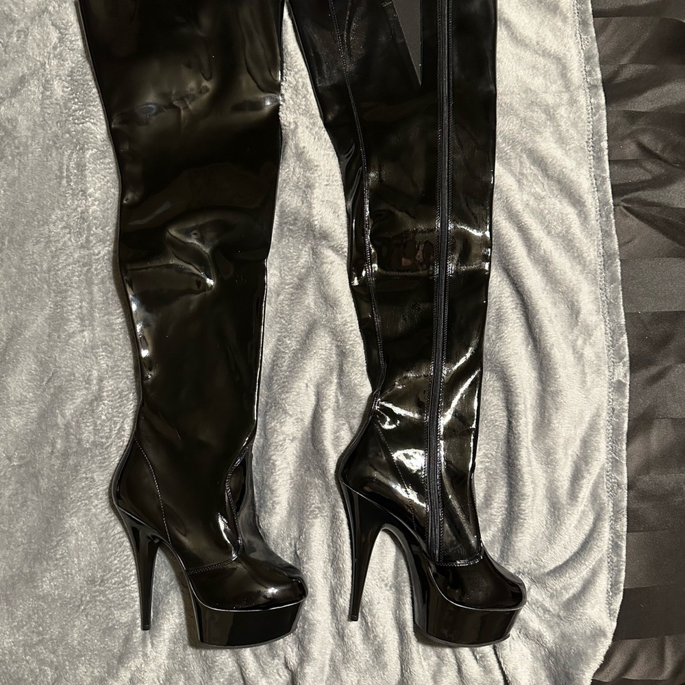 Black Patent Leather Thigh-High Boots